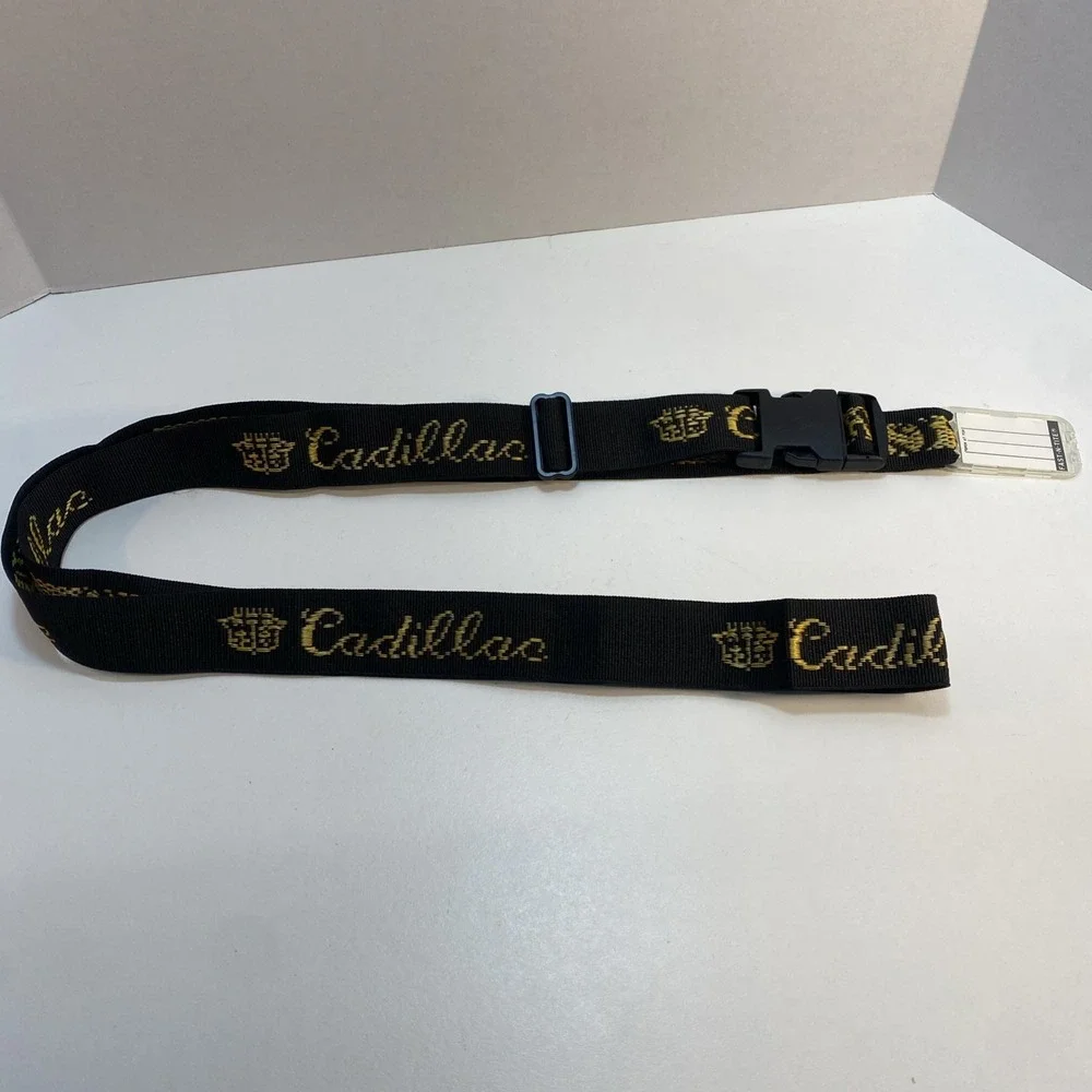 Cadillac Luggage Adjustable Strap Woven Logo Black‎ Gold Buckle Approx 70